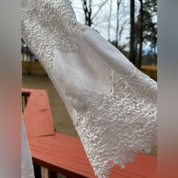 🦋SUGAR +lips White Lace boho bell sleeves fully lined strappy V- Neck SZ XS - Picture 7 of 15